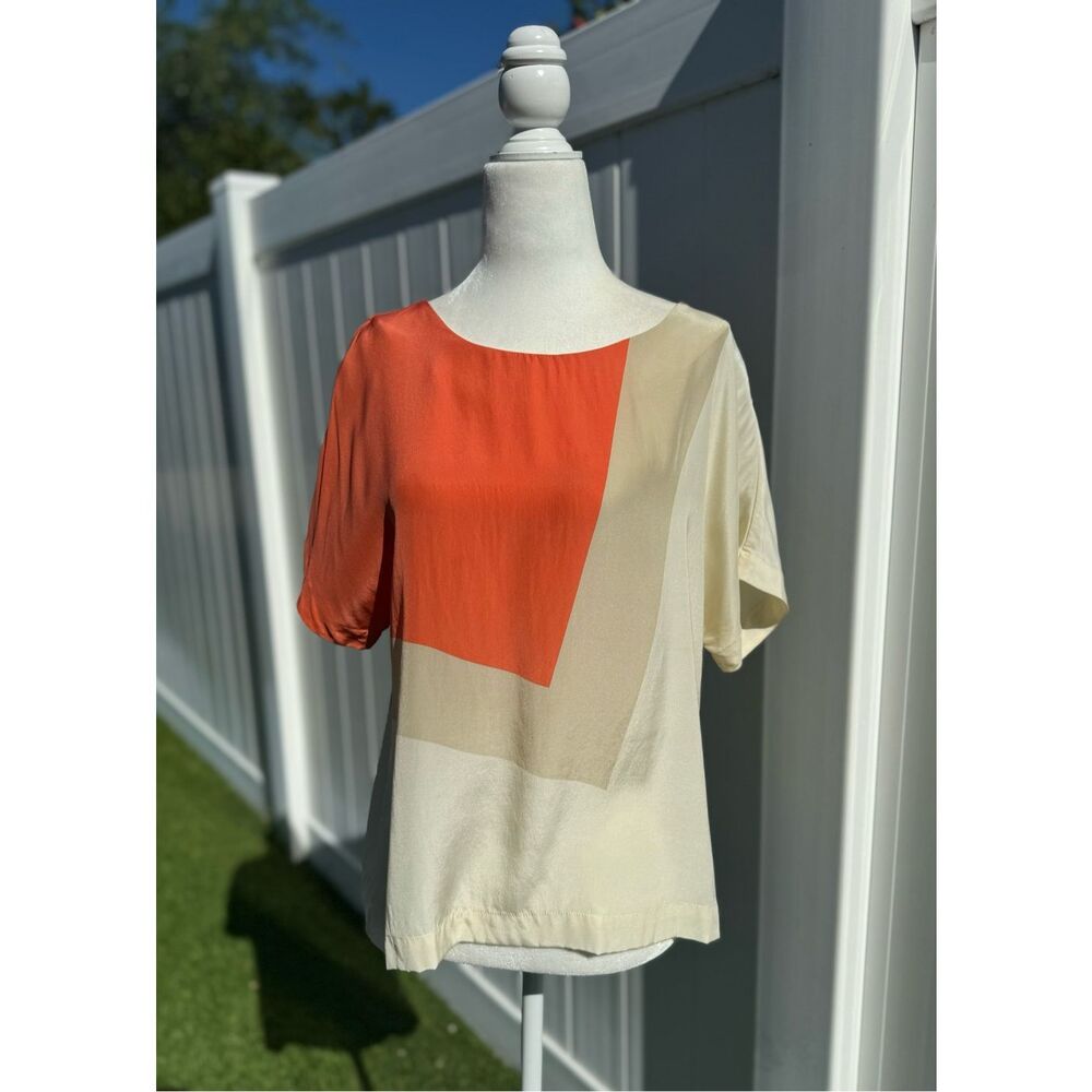 French connection 100% silk color block blouse top shirt size 4